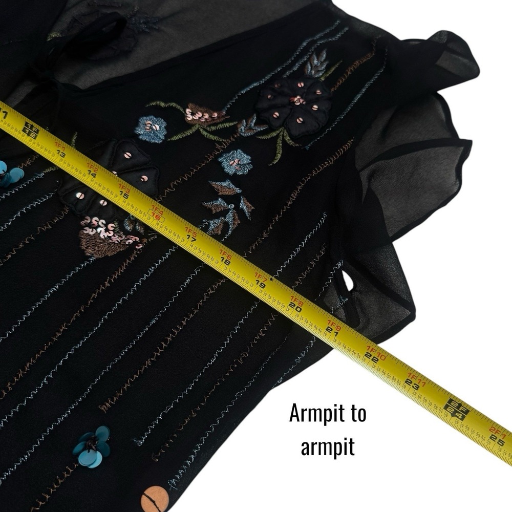 Y2K Molato Black Sheer Floral Sequin Tiefront Cardigan Whimsical Ethereal XL/XXL - Picture 11 of 12